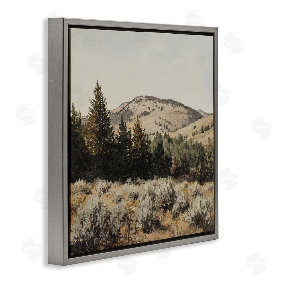 Petal Prints Design Cedar Mountain View Gray Floating Frame Stretched Canvas Wall Art Print