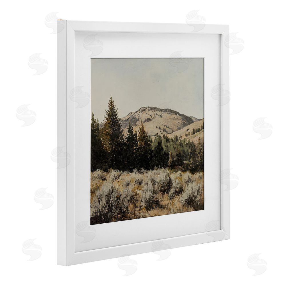 Petal Prints Design Cedar Mountain View White Framed Print Under Glass with Matting Wall Art