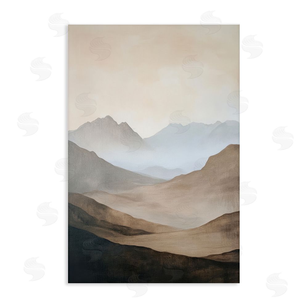 Petal Prints Design Foggy Mountains Over Valley Stretched Canvas Wall Art