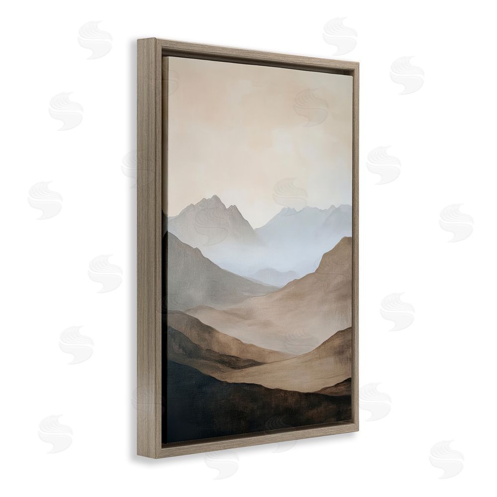 Petal Prints Design Foggy Mountains Over Valley Brown Floating Framed Canvas Wall Art