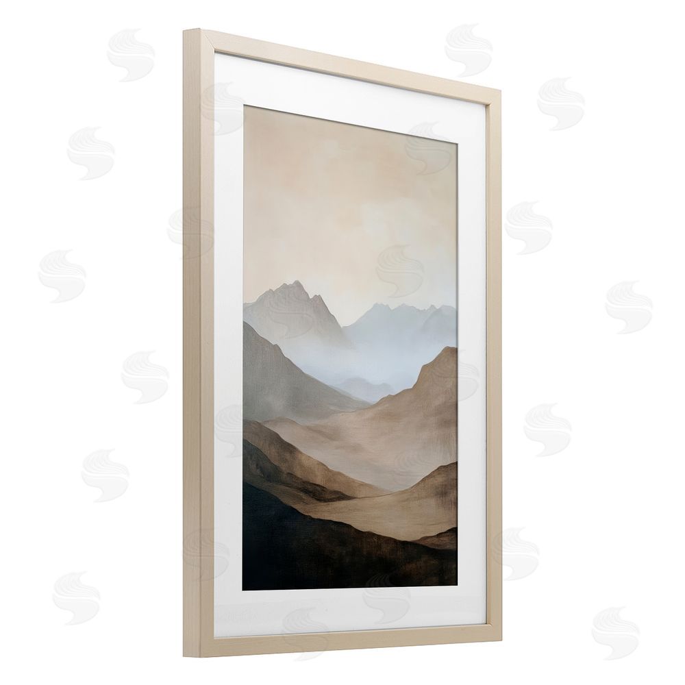 Petal Prints Design Foggy Mountains Over Valley Brown Framed Print Under Glass Wall Art