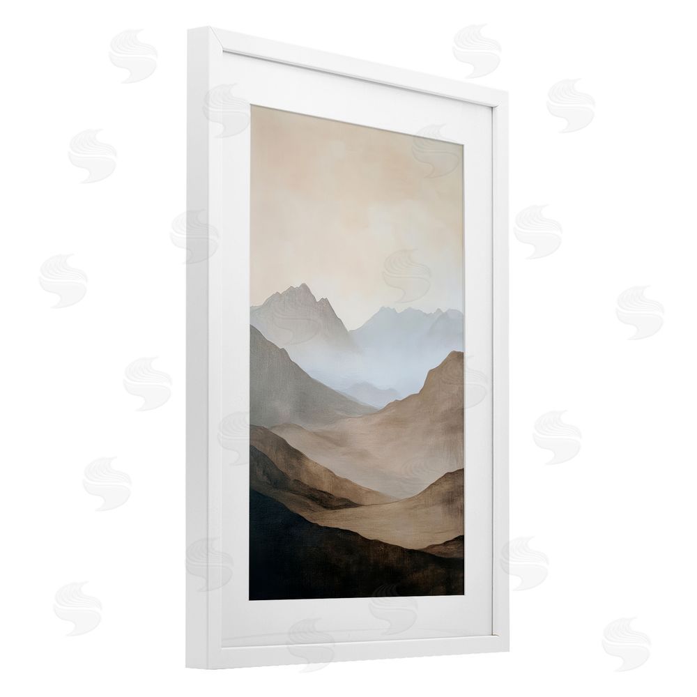 Petal Prints Design Foggy Mountains Over Valley White Framed Print Under Glass Wall Art