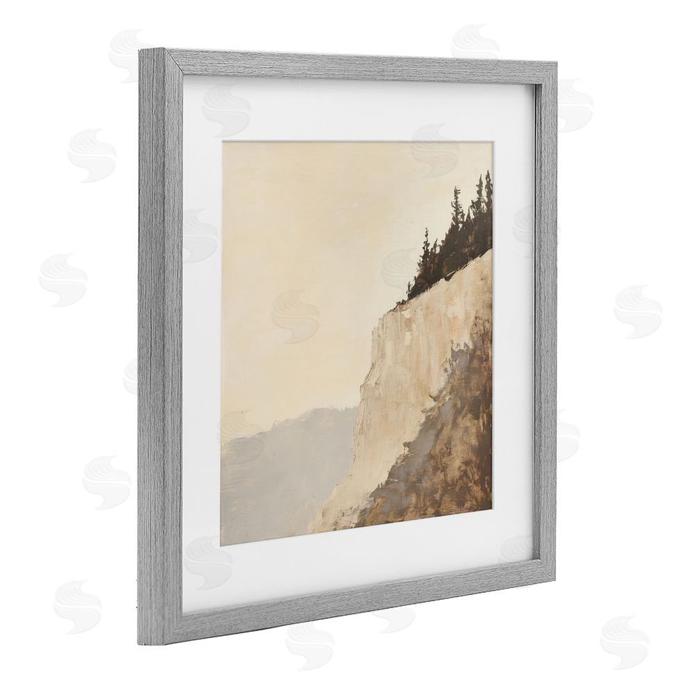 Petal Prints Design Serene Cliffside Vista Gray Framed Print Under Glass with White Mat Wall Art