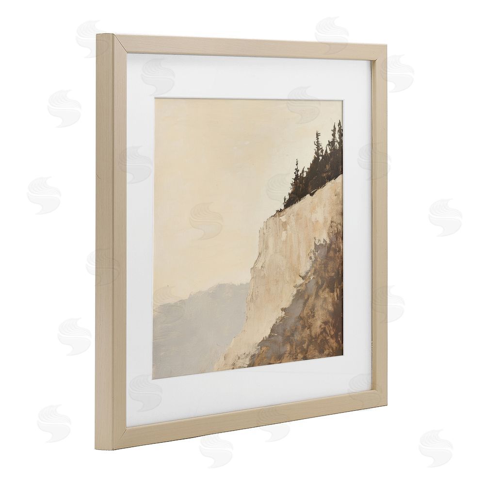 Petal Prints Design Serene Cliffside Vista Brown Framed Print Under Glass with White Mat Wall Art