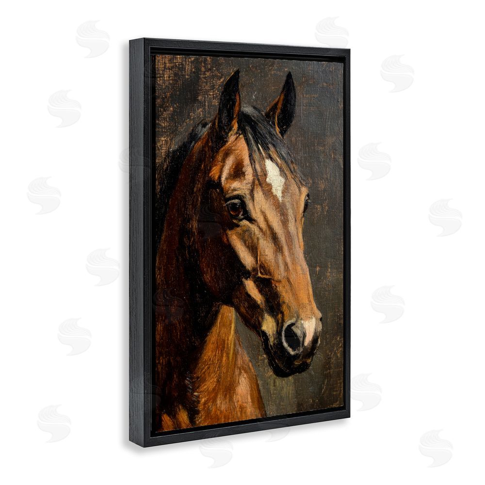 Petal Prints Design Horse Portrait Study Black Floating Framed Canvas Wall Art