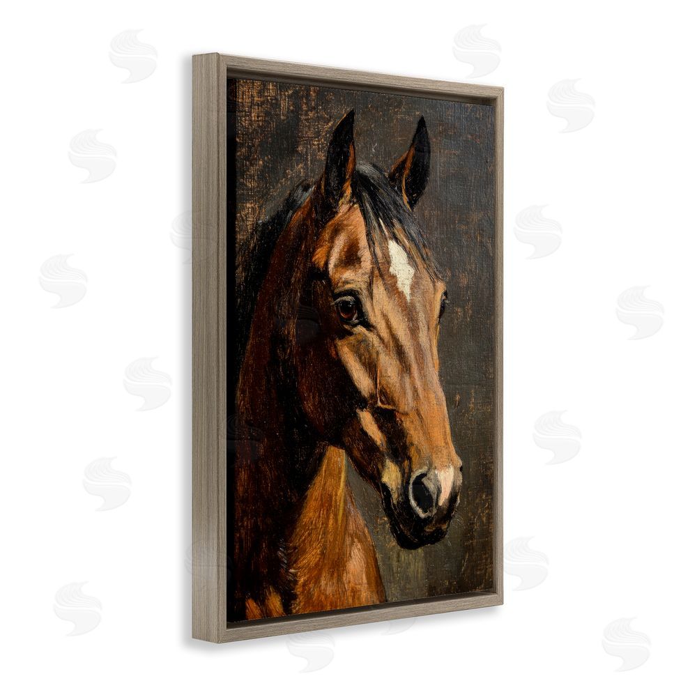Petal Prints Design Horse Portrait Study Brown Floating Framed Canvas Wall Art