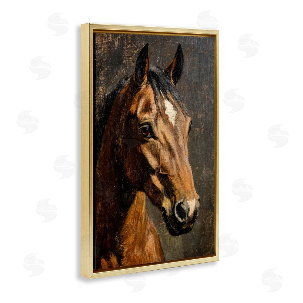 Petal Prints Design Horse Portrait Study Gold Floating Framed Canvas Wall Art
