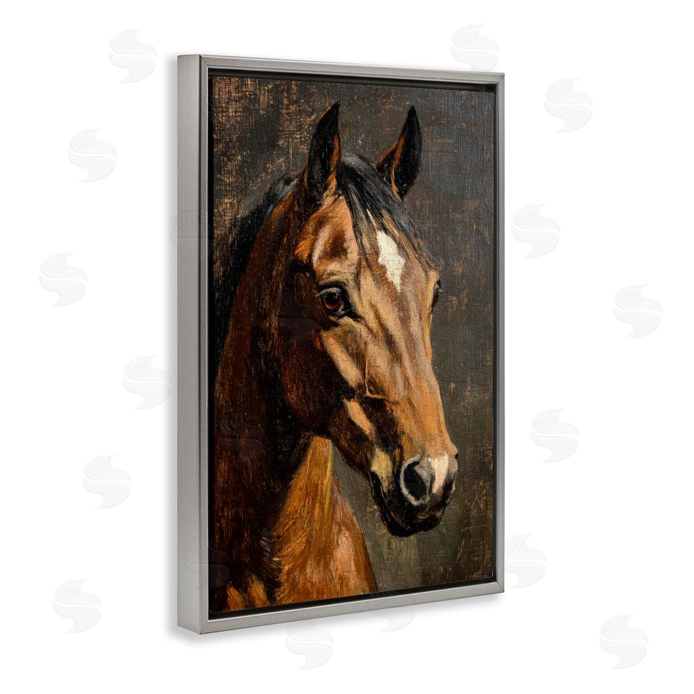 Petal Prints Design Horse Portrait Study Gray Floating Framed Canvas Wall Art