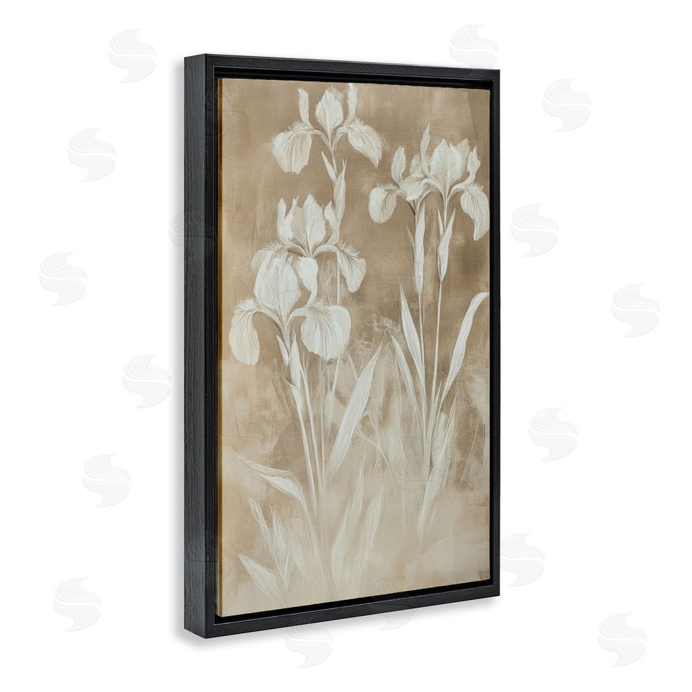 Petal Prints Design Neutral Iris Botanical Study Black Floating Framed Canvas Wall Art