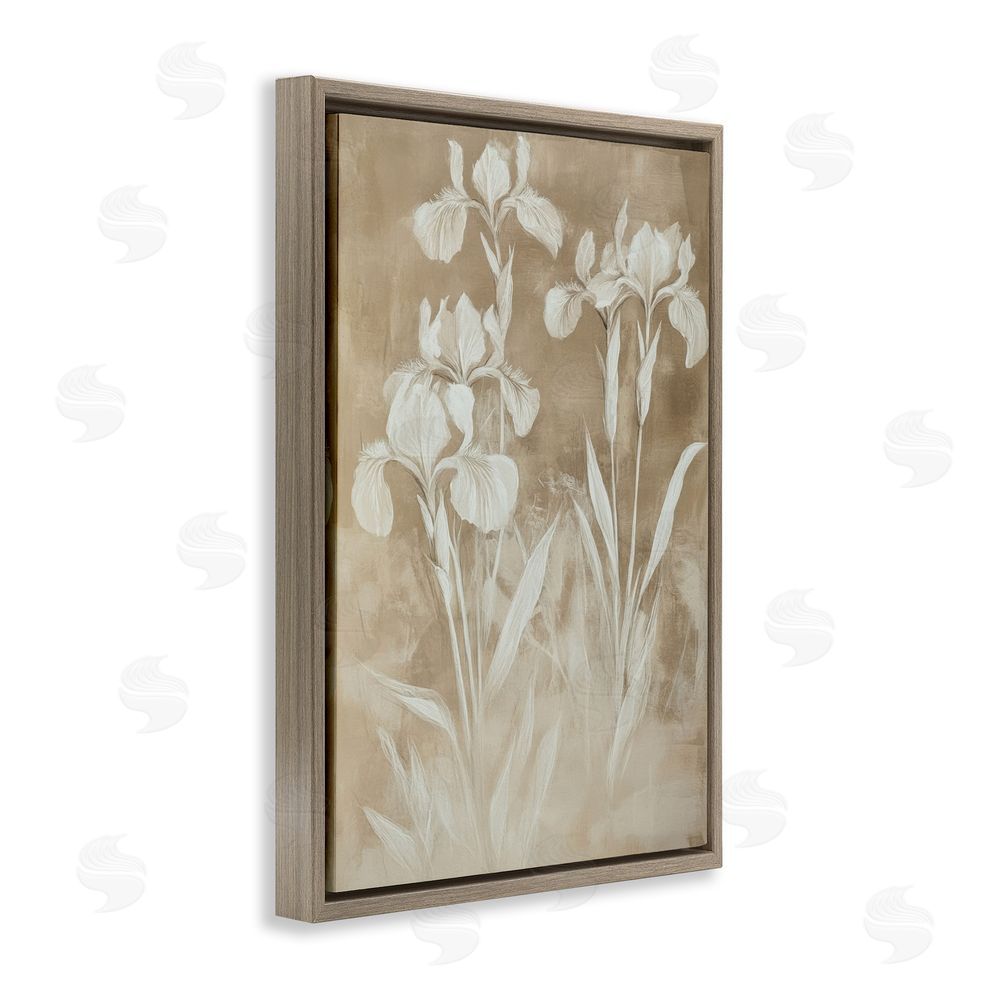Petal Prints Design Neutral Iris Botanical Study Brown Floating Framed Canvas Wall Art
