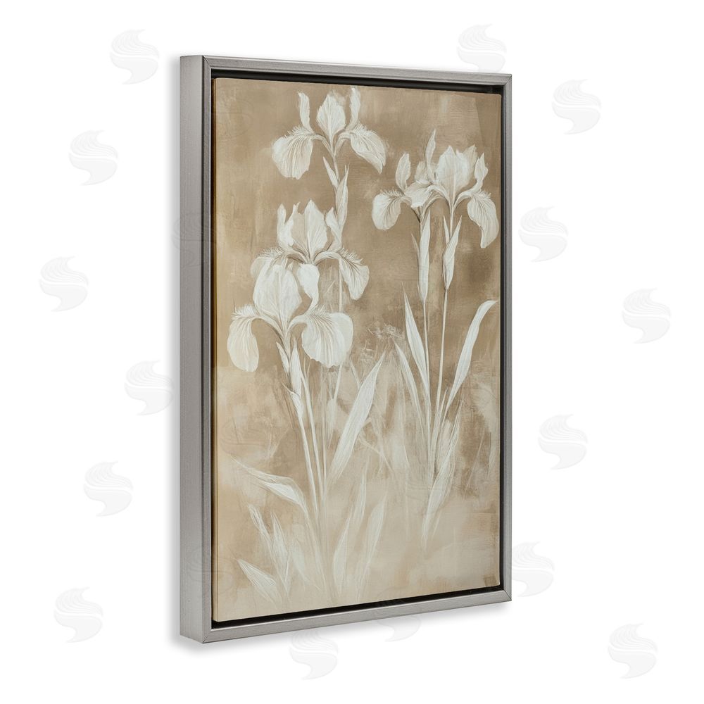 Petal Prints Design Neutral Iris Botanical Study Gray Floating Framed Canvas Wall Art
