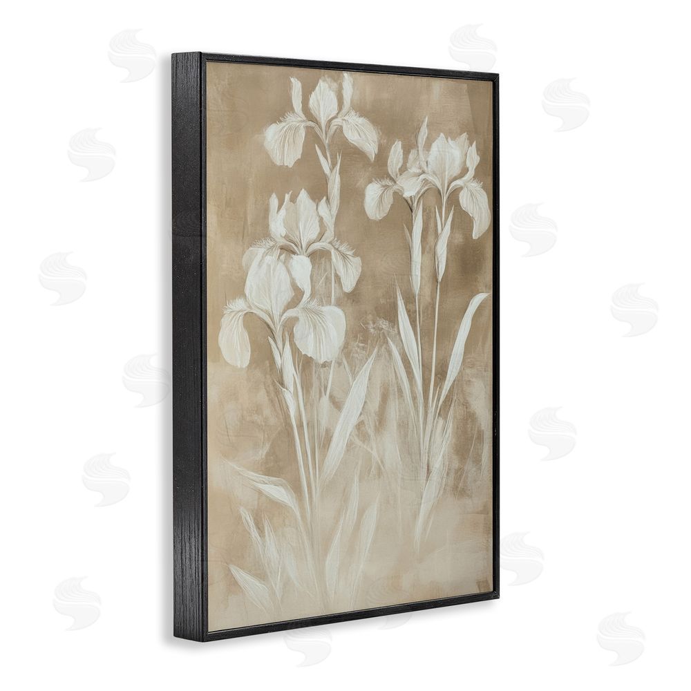 Petal Prints Design Neutral Iris Botanical Study Black Framed Giclee Wall Art