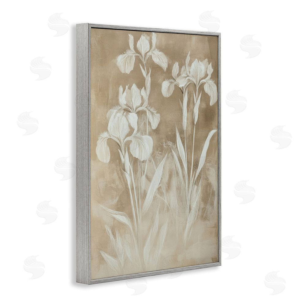 Petal Prints Design Neutral Iris Botanical Study Gray Framed Giclee Wall Art