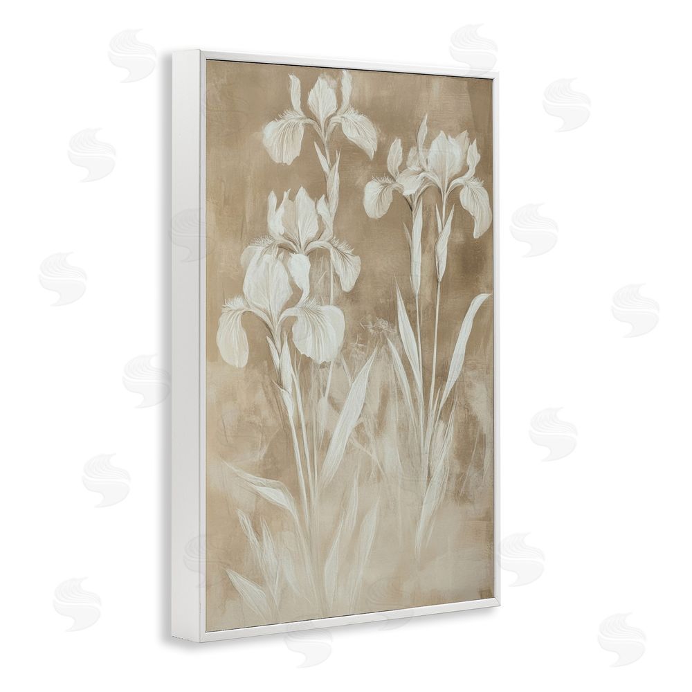 Petal Prints Design Neutral Iris Botanical Study White Framed Giclee Wall Art