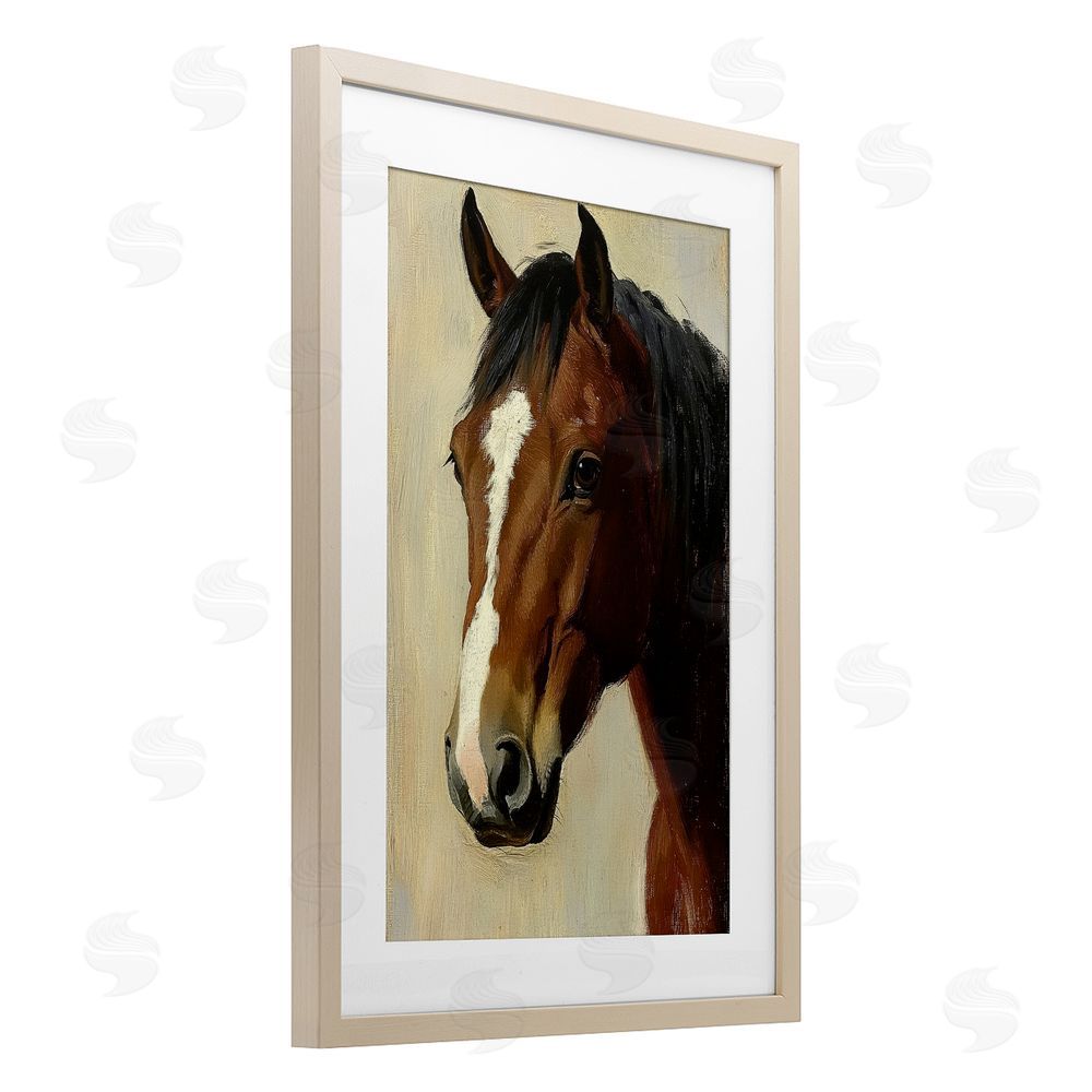 Petal Prints Design Beautiful Brown Horse Portrait Brown Framed Print Under Glass with Matting Wall Art