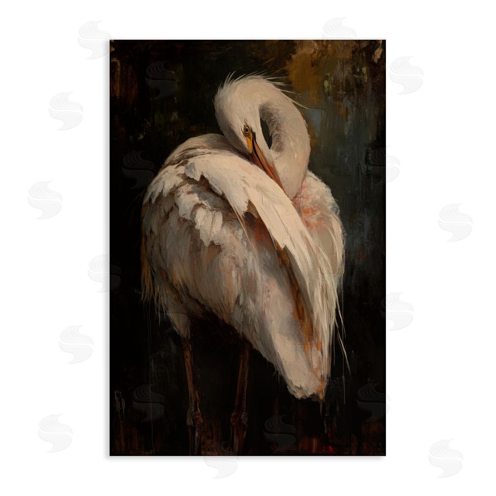 Petal Prints Design Sleeping Egret in Golden Light Stretched Canvas Wall Art Print
