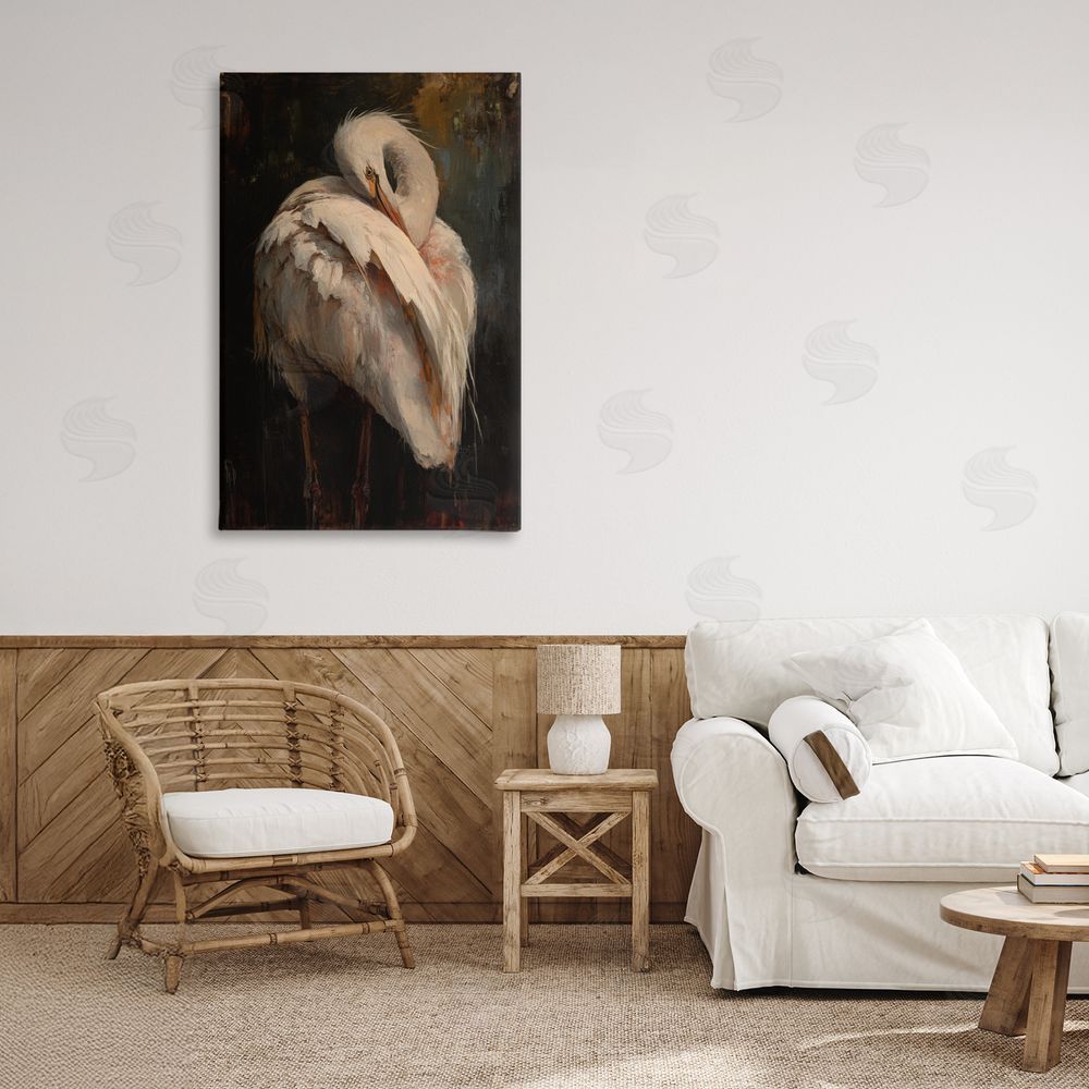 Petal Prints Design Sleeping Egret in Golden Light Stretched Canvas on Wall