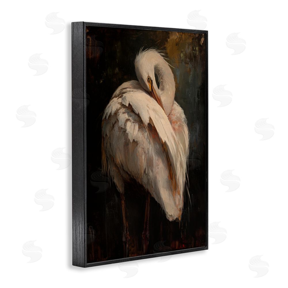 Petal Prints Design Sleeping Egret in Golden Light Black Framed Giclee Wall Art Print