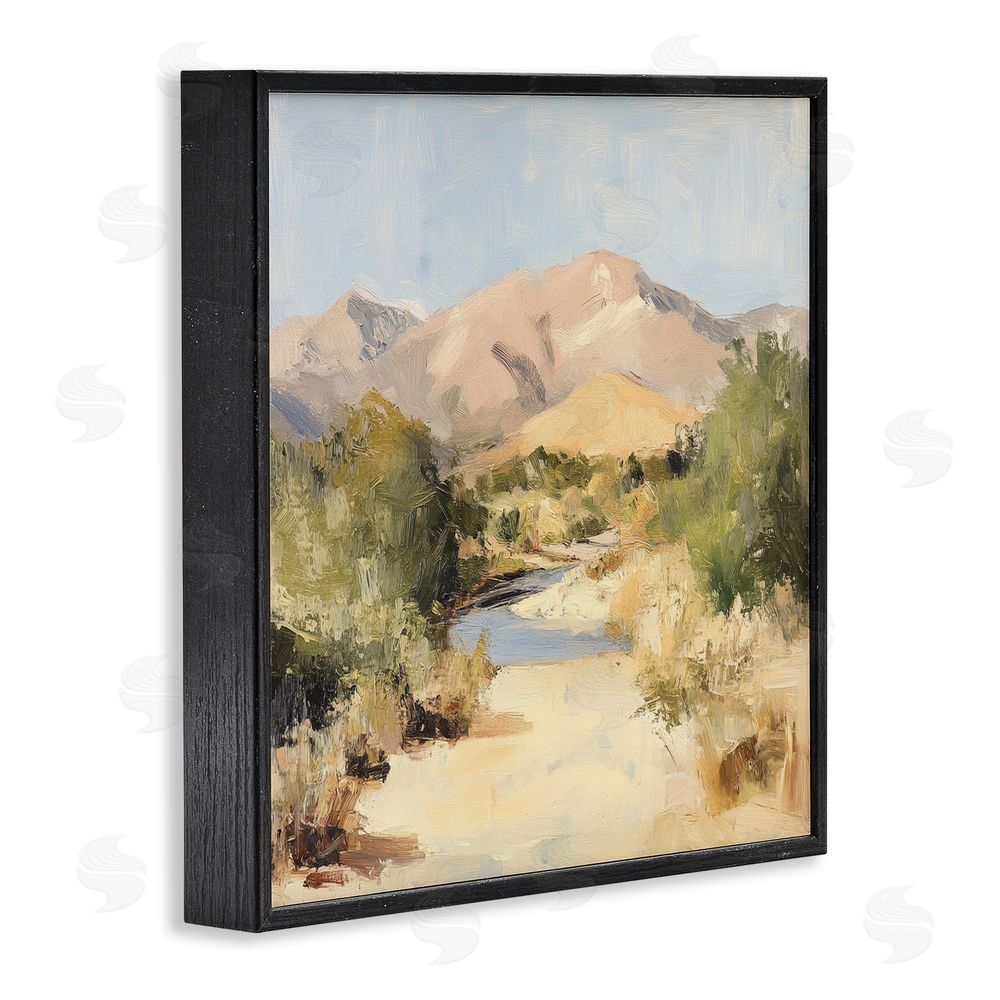 Petal Prints Design Beige Desert Mountain Stream Black Framed Giclee Wall Art Print