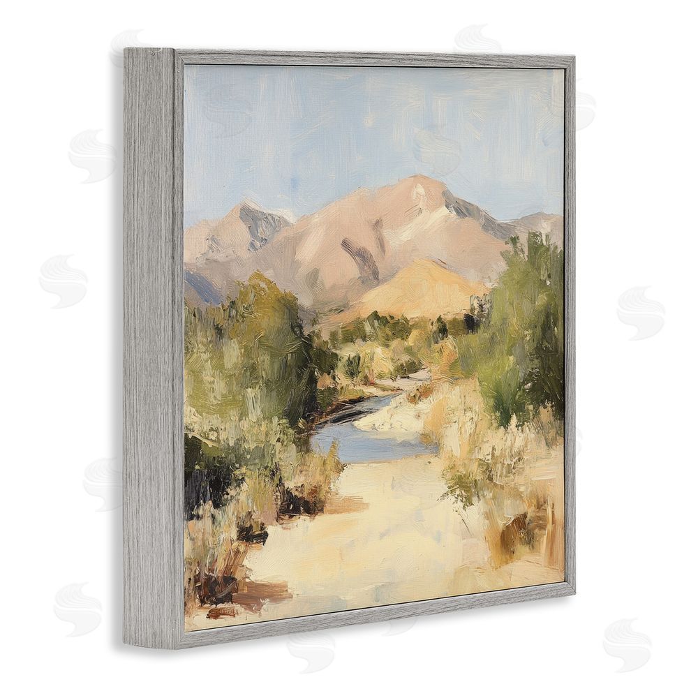 Petal Prints Design Beige Desert Mountain Stream Gray Framed Giclee Wall Art Print