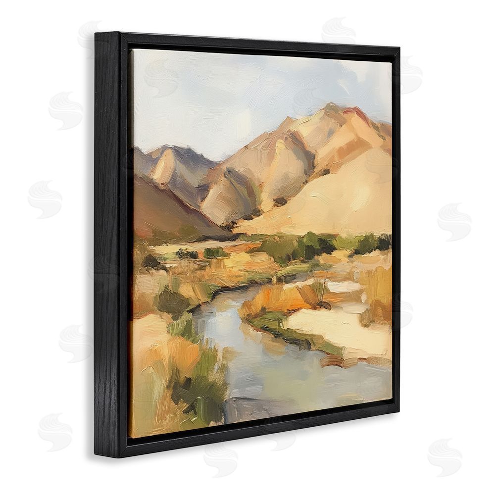 Petal Prints Design Wispy Desert River Black Floating Framed Canvas Wall Art Print