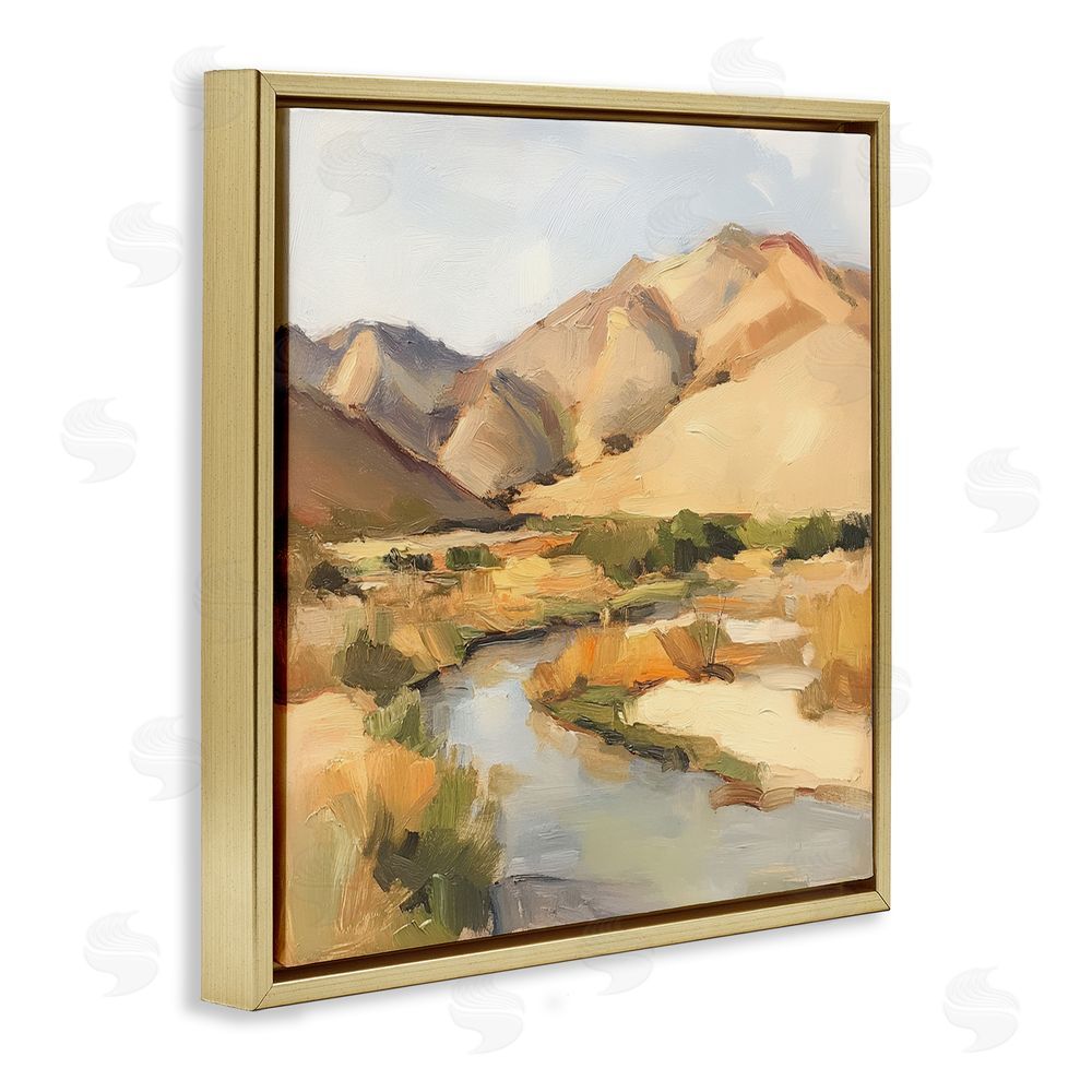 Petal Prints Design Wispy Desert River Gold Floating Framed Canvas Wall Art Print