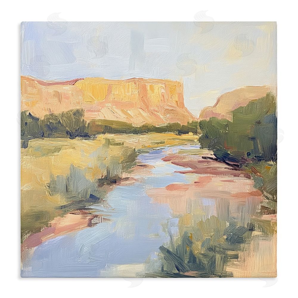 Petal Prints Design Painted Plateau River Reflection Stretched Canvas Wall Art