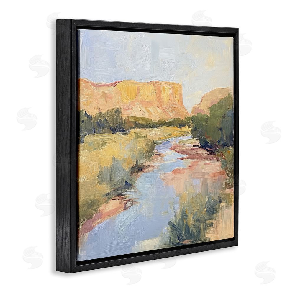 Petal Prints Design Painted Plateau River Reflection Black Floating Framed Canvas Wall Art