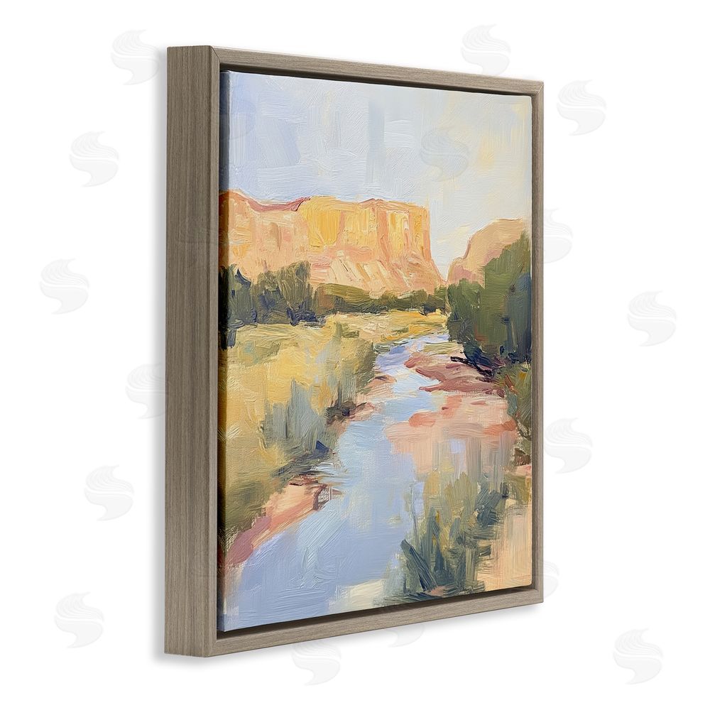Petal Prints Design Painted Plateau River Reflection Brown Floating Framed Canvas Wall Art