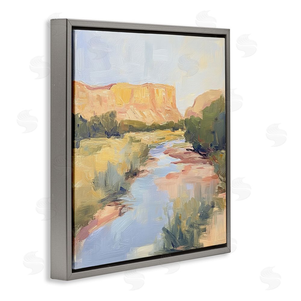 Petal Prints Design Painted Plateau River Reflection Gray Floating Framed Canvas Wall Art