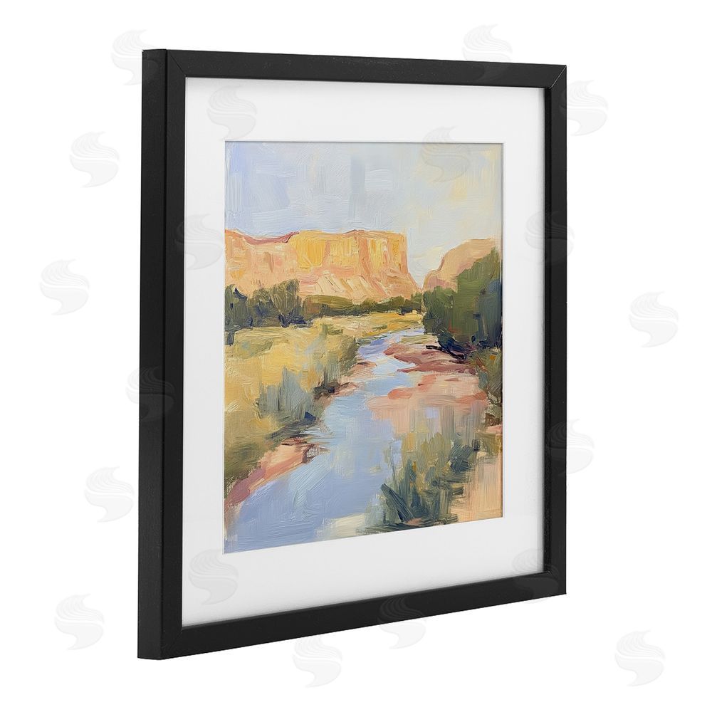 Petal Prints Design Painted Plateau River Reflection Black Framed Print Under Glass Wall Art