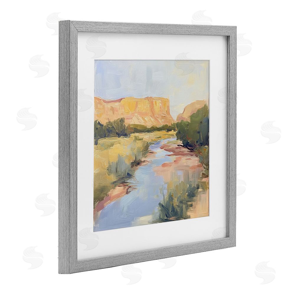 Petal Prints Design Painted Plateau River Reflection Gray Framed Print Under Glass Wall Art