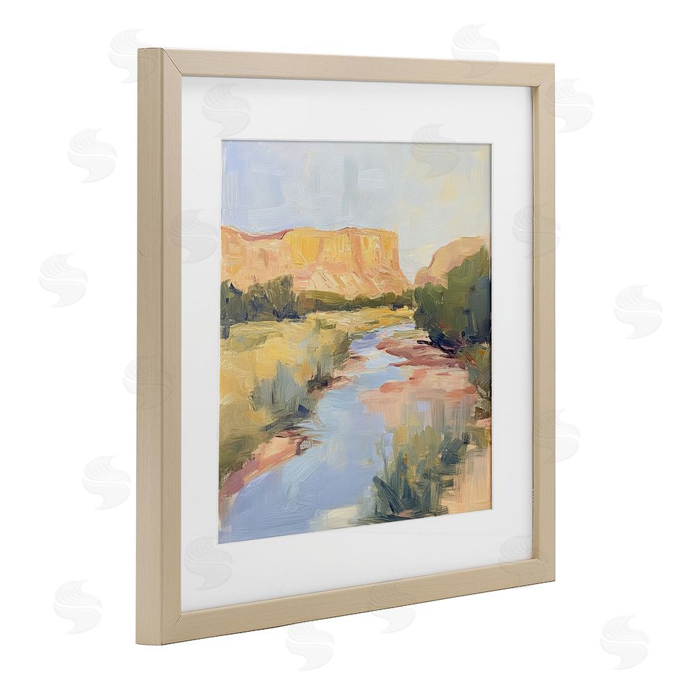 Petal Prints Design Painted Plateau River Reflection Brown Framed Print Under Glass Wall Art