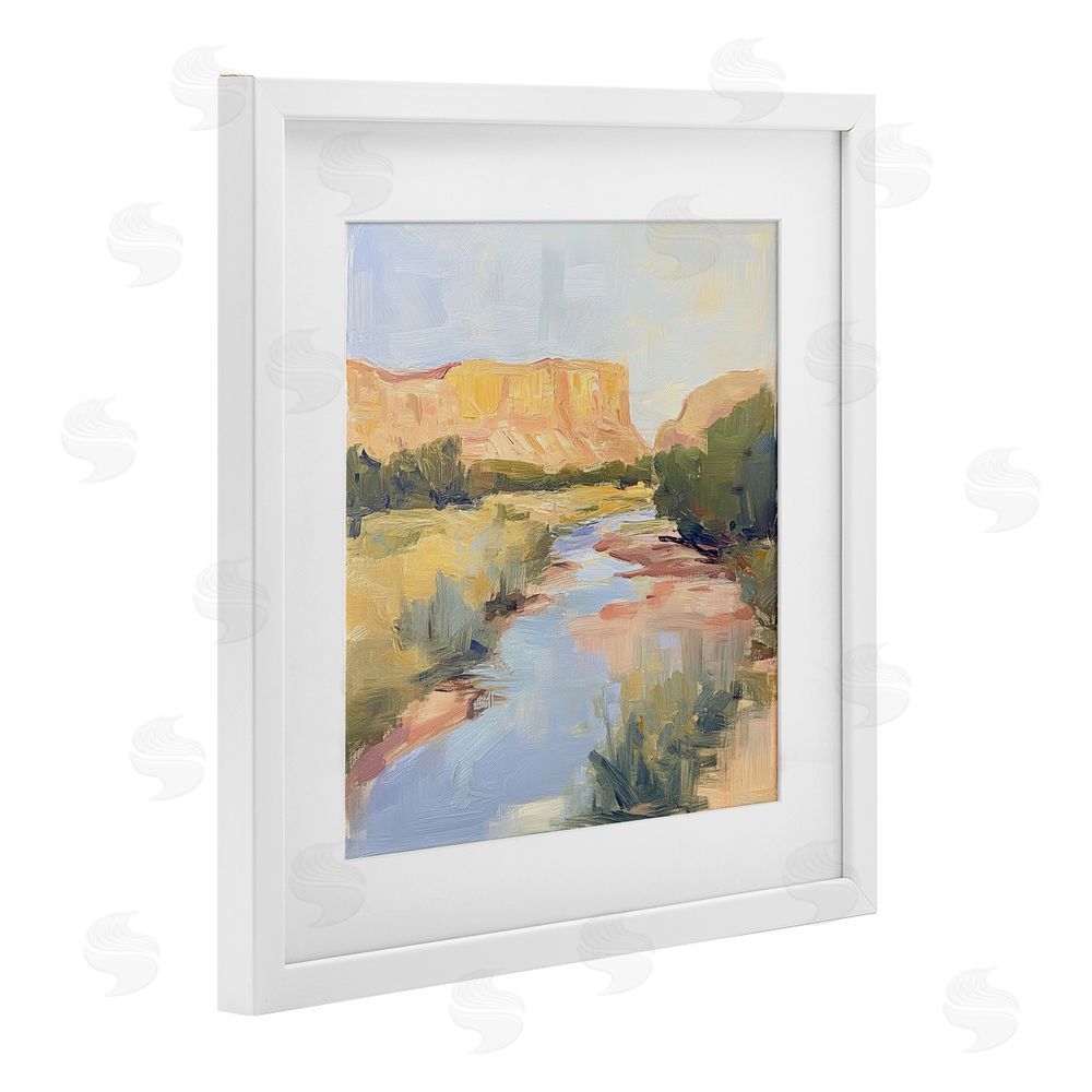 Petal Prints Design Painted Plateau River Reflection White Framed Print Under Glass Wall Art