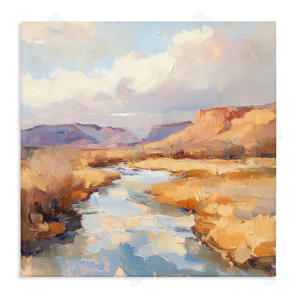 Petal Prints Design Plateau River Evening Glow Stretched Canvas Wall Art