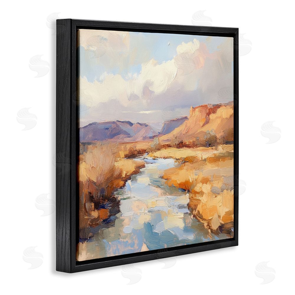 Petal Prints Design Plateau River Evening Glow Black Floating Framed Canvas Wall Art