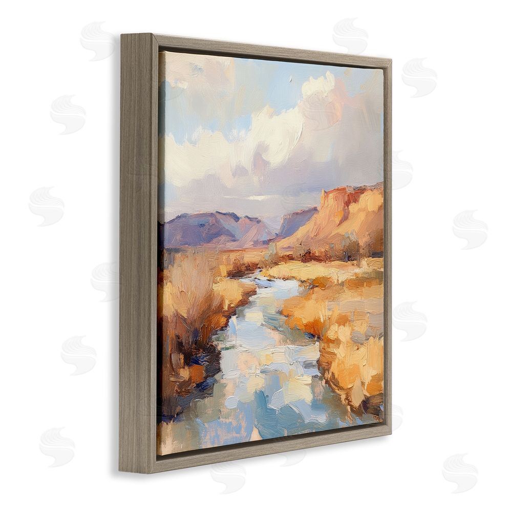 Petal Prints Design Plateau River Evening Glow Brown Floating Framed Canvas Wall Art