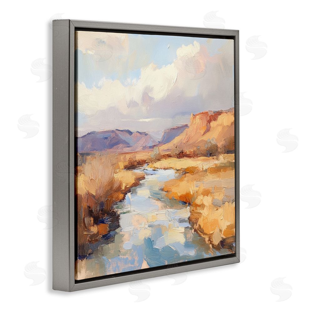 Petal Prints Design Plateau River Evening Glow Gray Floating Framed Canvas Wall Art