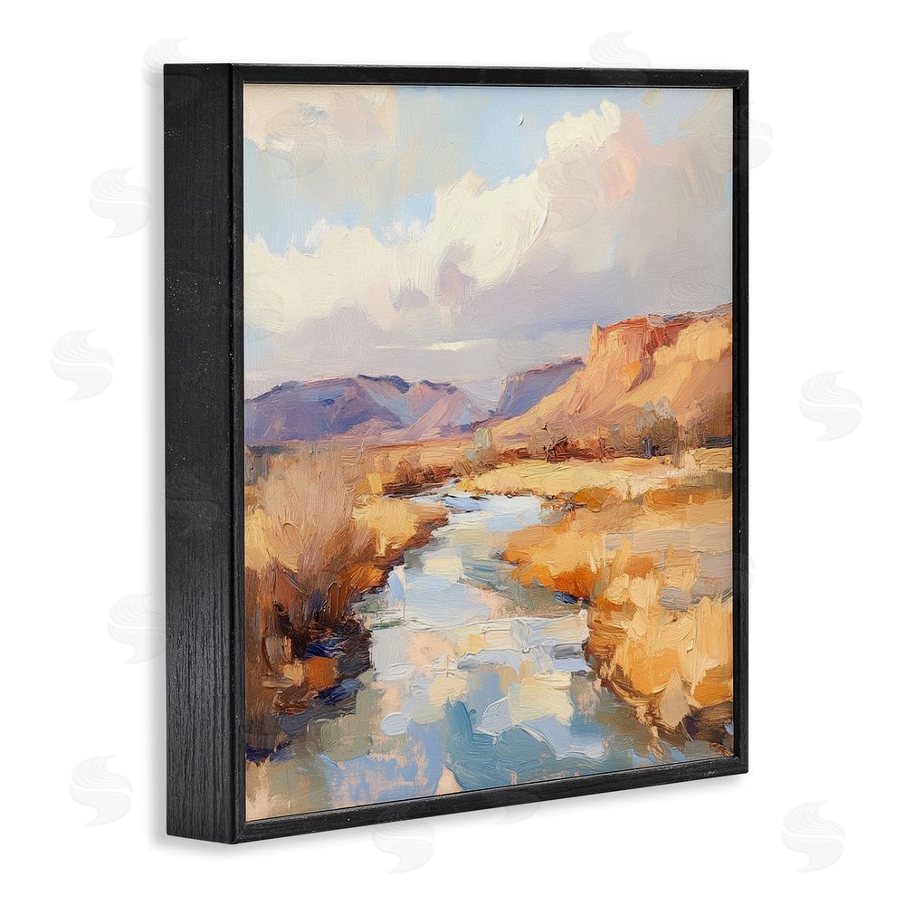 Petal Prints Design Plateau River Evening Glow Black Framed Giclee Wall Art