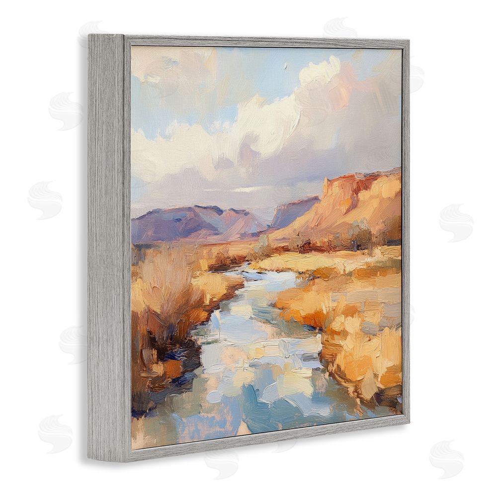 Petal Prints Design Plateau River Evening Glow Gray Framed Giclee Wall Art