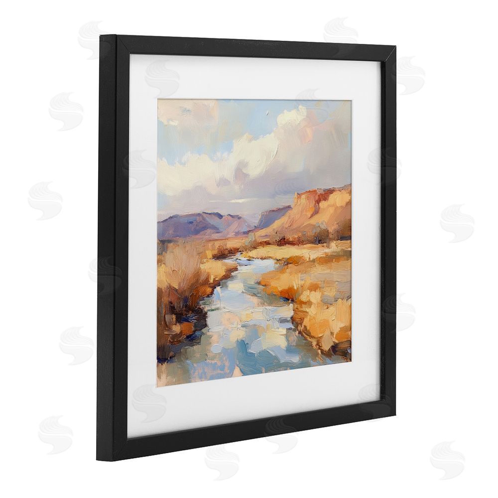 Petal Prints Design Plateau River Evening Glow Black Framed Print Under Glass Wall Art