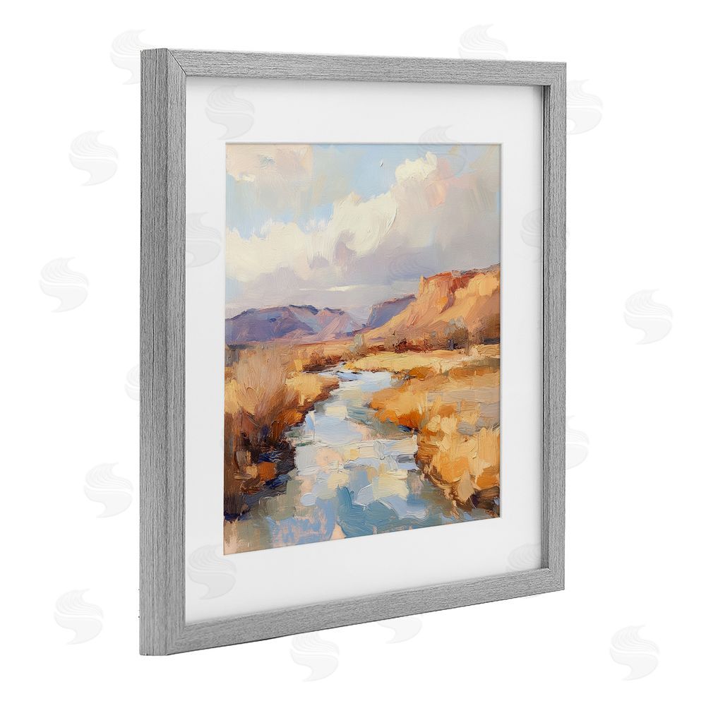 Petal Prints Design Plateau River Evening Glow Gray Framed Print Under Glass Wall Art