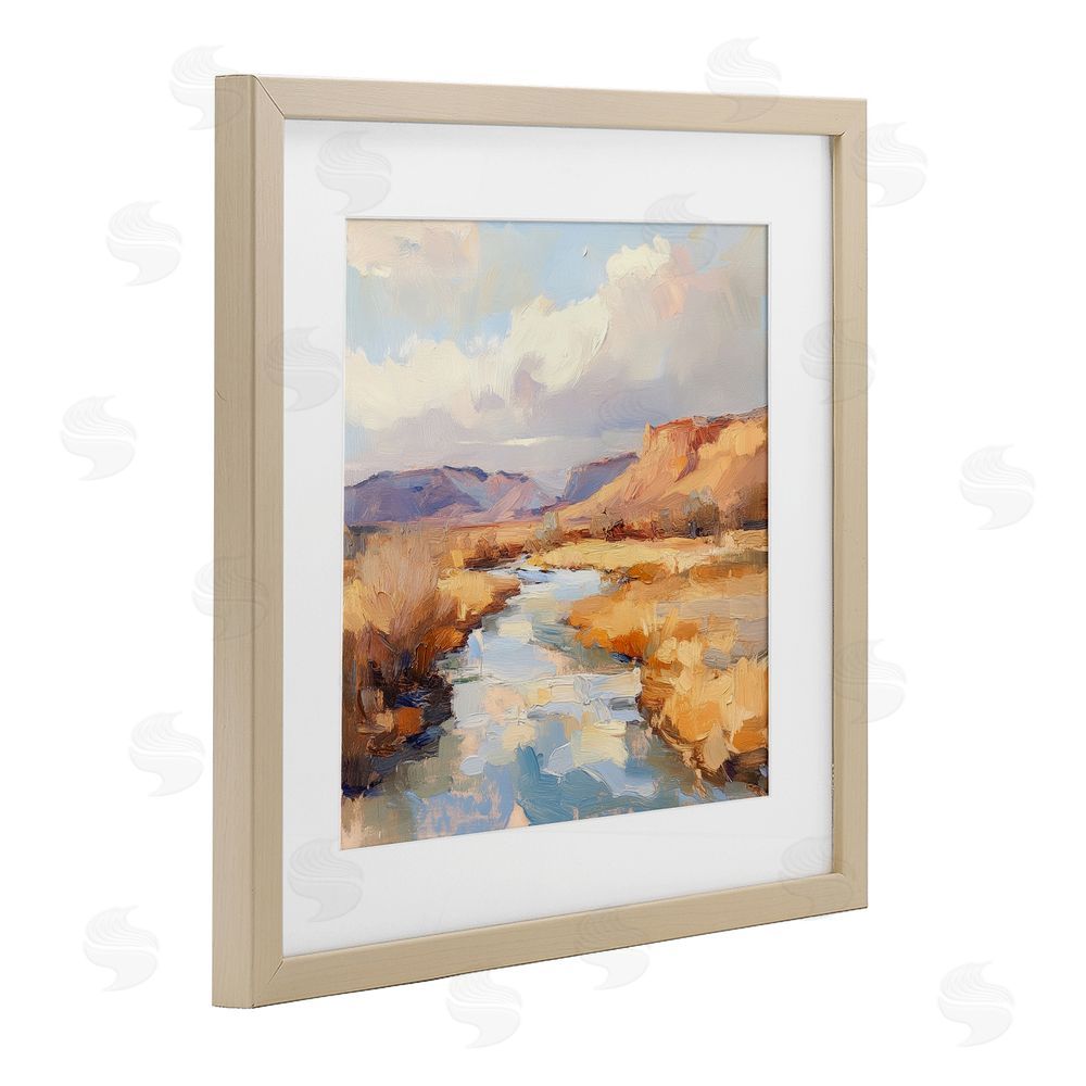 Petal Prints Design Plateau River Evening Glow Brown Framed Print Under Glass Wall Art