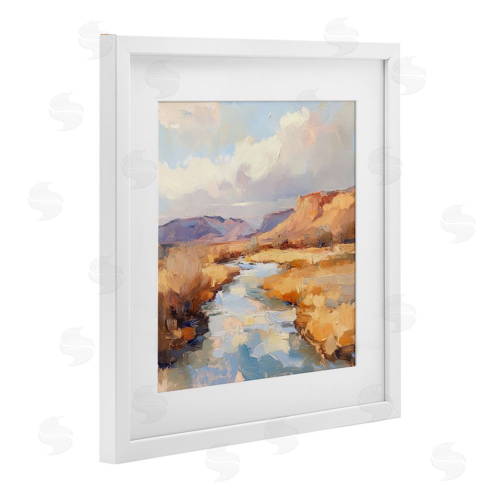 Petal Prints Design Plateau River Evening Glow White Framed Print Under Glass Wall Art