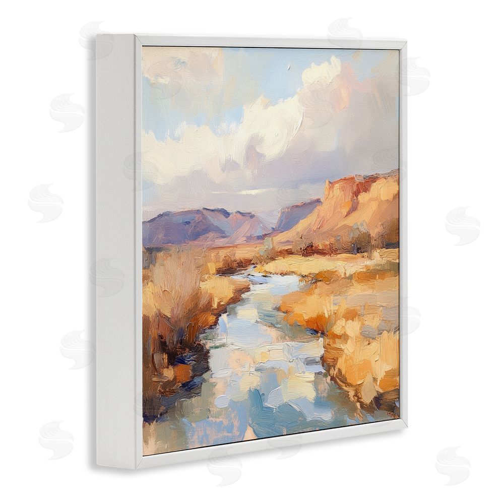 Petal Prints Design Plateau River Evening Glow White Framed Giclee Wall Art