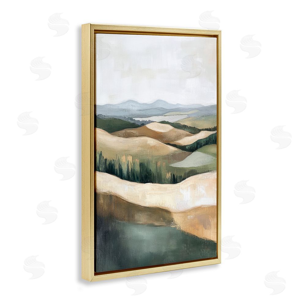 Petal Prints Design Tranquil Rolling Hills & Fields Gold Floating Framed Canvas Wall Art Print