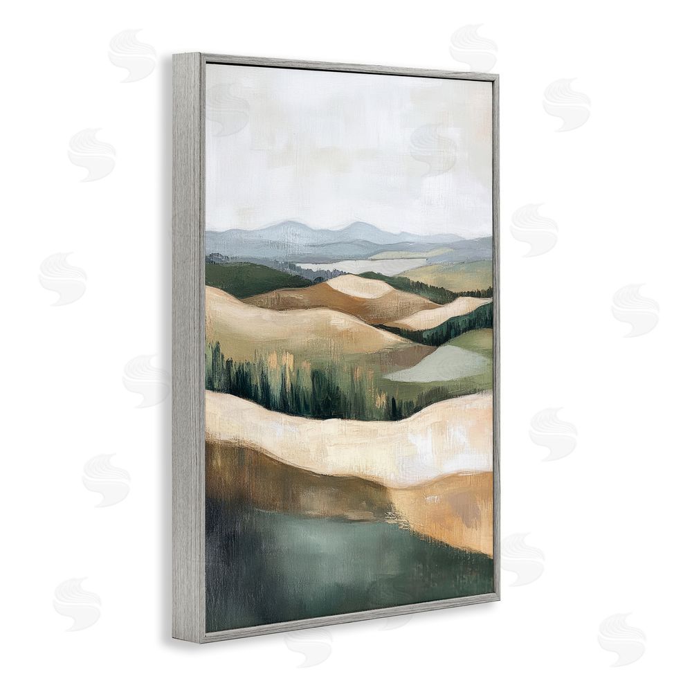 Petal Prints Design Tranquil Rolling Hills & Fields Gray Framed Giclee Wall Art Print