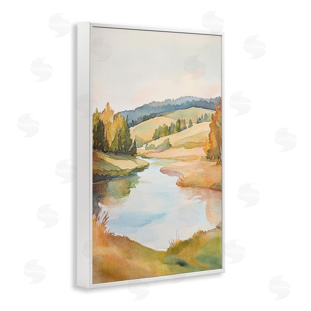Petal Prints Design Serene Watercolor Lake Escape White Framed Giclee Wall Art Print