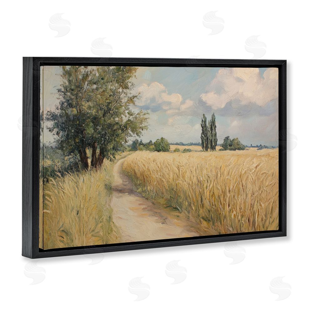 Petal Prints Design Quiet Path Through Wheat Black Floating Framed Canvas Wall Art
