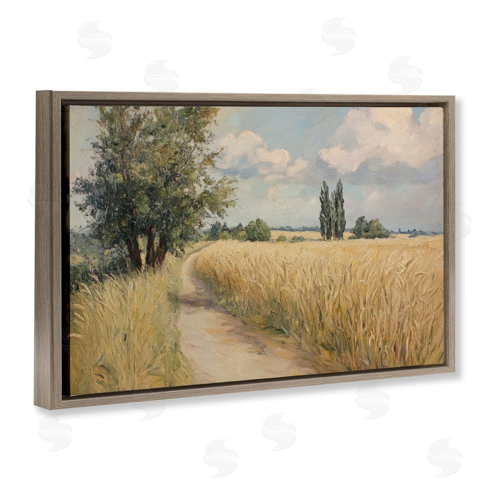 Petal Prints Design Quiet Path Through Wheat Brown Floating Framed Canvas Wall Art